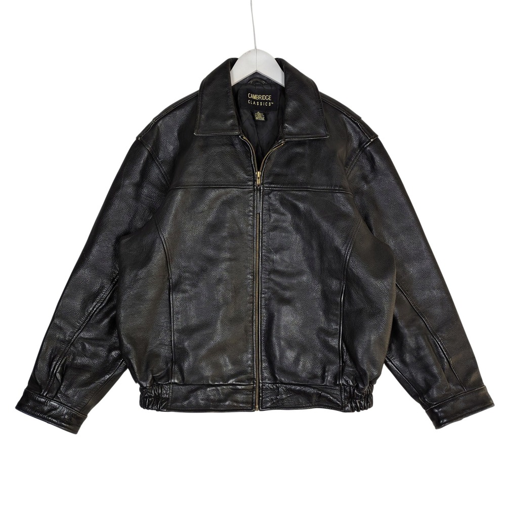 Cambridge Classics Mens Black Pebbled Leather Bomber Jacket Medium Quilted